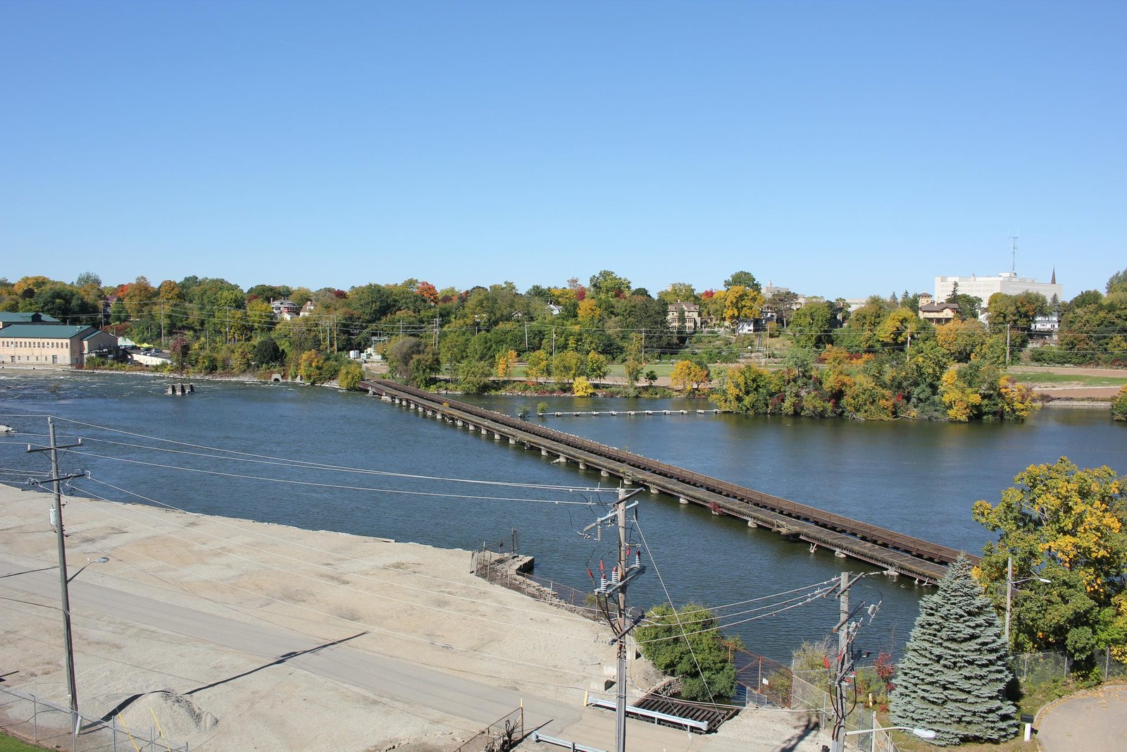 Overview from Oneida Street Bridge.  C&NW bridge in back, Milwaukee Road bridge in front